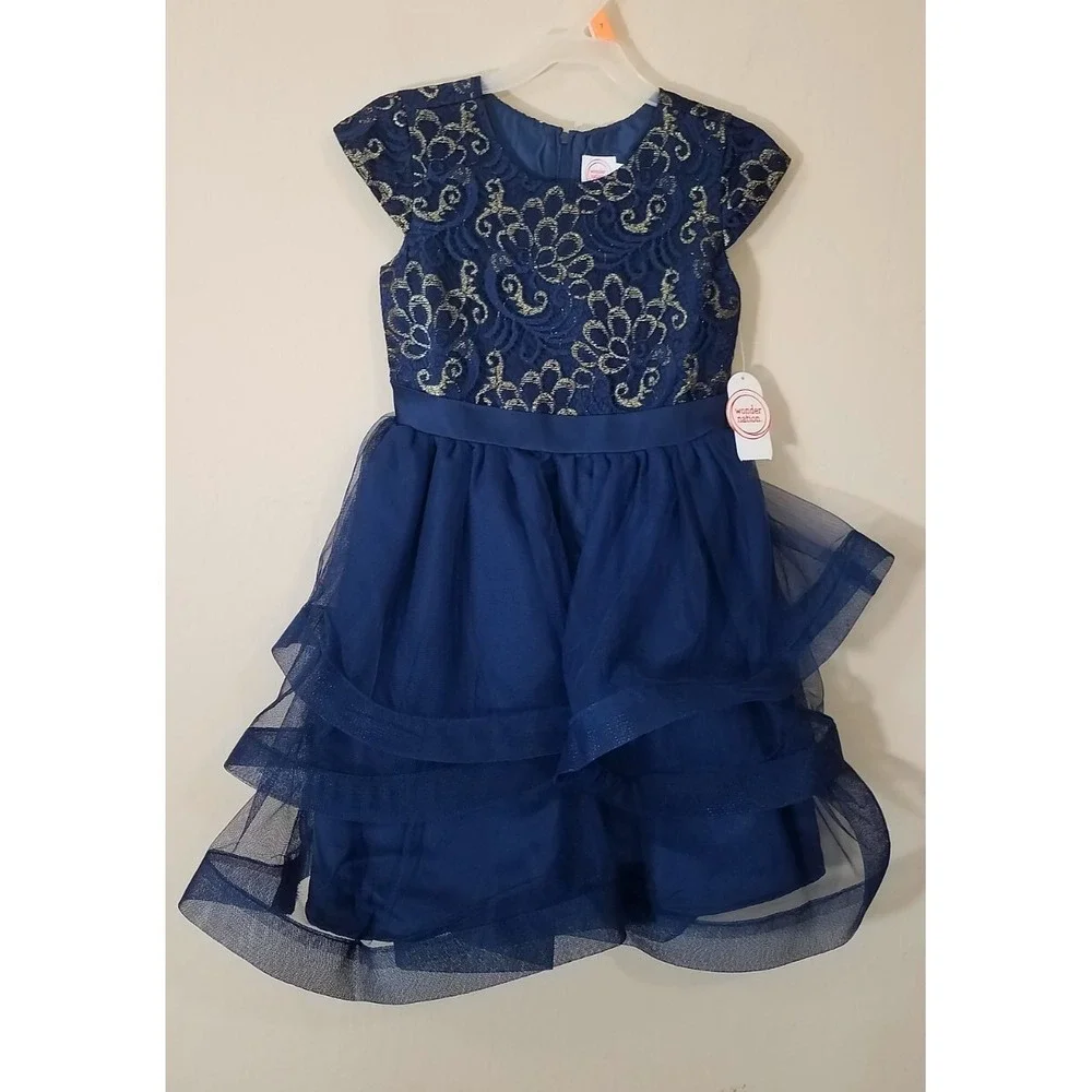 Wonder Nation Girls Holiday‎ Dress Navy Gold Tulle size 7 NEW
